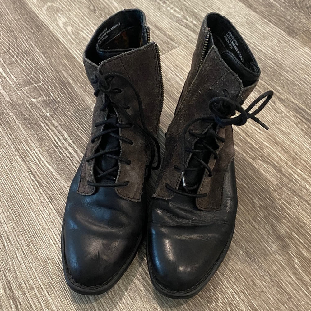 Born y2k black leather lace up grunge combat boots with brown suede 7 - Picture 3 of 9